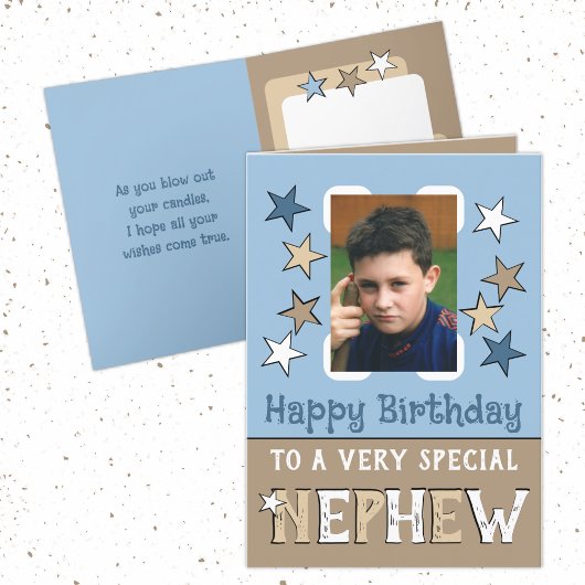 Carte Très spécial neveu brun bleu photo anniversaire