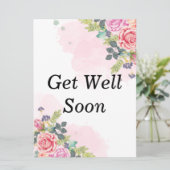 Carte Très vite, aquarelle rose floral style (Debout devant)