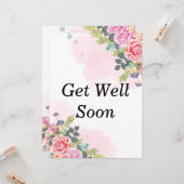 Carte Très vite, aquarelle rose floral style (Devant/Arrière en situation)