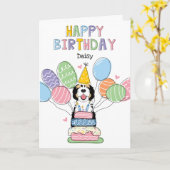 Carte Tri couleur Sheepadoodle Chien Joyeux Anniversaire (Fleur jaune)