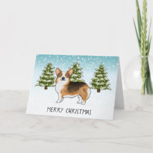 Carte Tri Pembroke Corgi à tête rouge Noël d'hiver