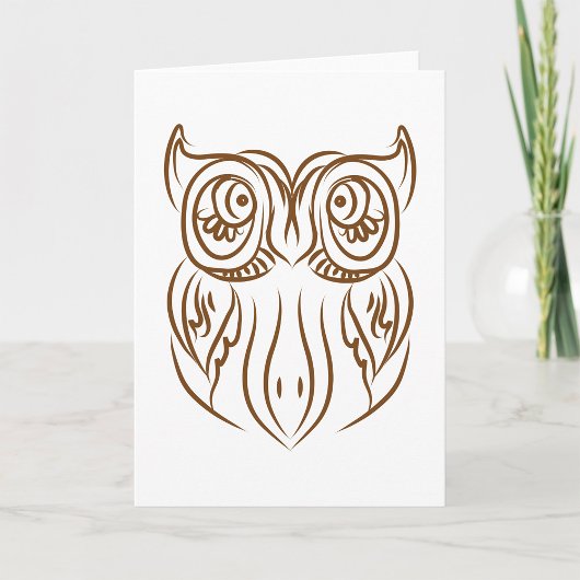 Carte Tribal Owl Line Art moderne Brown Abstrait