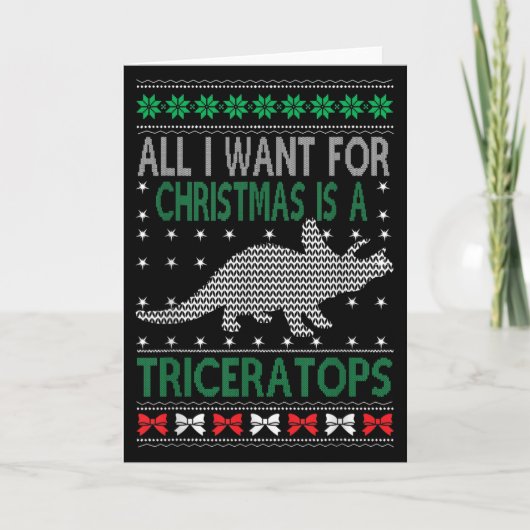 Carte Triceratops Dinosaur Ugly Christmas Design Style F (Devant)
