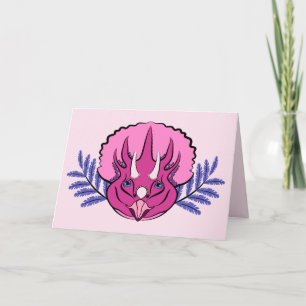 Carte Tricératops Joli Dinosaure Rose fille Anniversaire