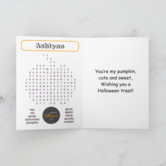 Carte Trick mignon ou Treat Maze et Word Search Hallowee (Intérieur)
