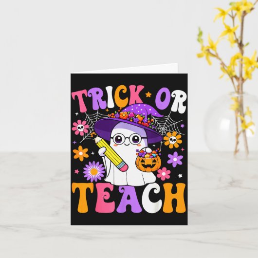 Carte Trick Or Teach Prof Fantôme Enseignement Amusant H (Fleur jaune)