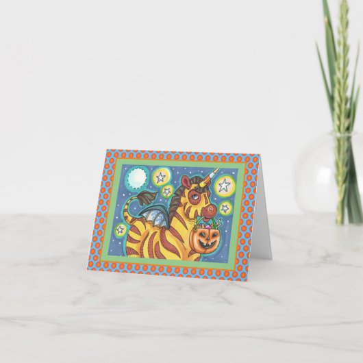 CARTE TRICK OU TRAITEMENT BAT WING ZEBRA, CUTE HALLOWEEN (Devant)