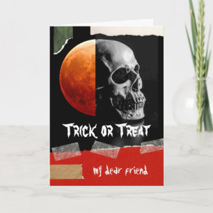 Carte Trick ou traitement pour le crâne d'Halloween ami