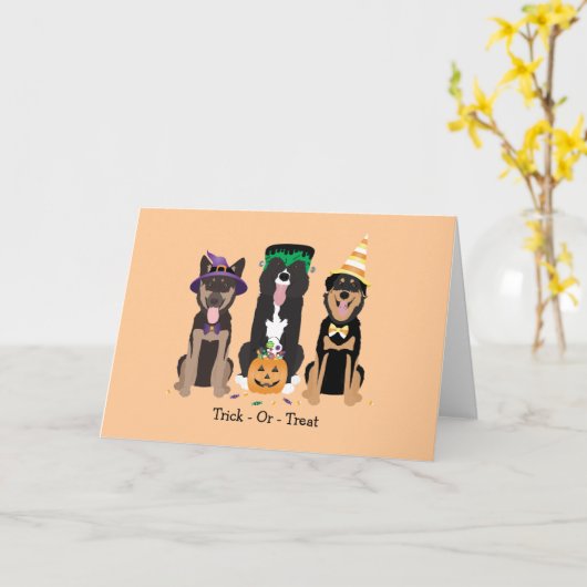 Carte Trick Ou Traiter Les Chiens En Costumes D'Hallowee (Fleur jaune)
