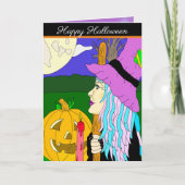 Carte Trick ou traiter Sorcière une main dessinée sorciè (Devant)