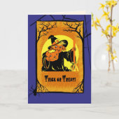 Carte Trick ou Treat ! Halloween sorcière vintage (Fleur jaune)