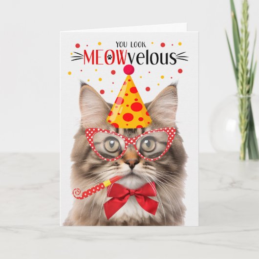 Carte Tricolor Fluffy Tabby Cat MEOWvelous Anniversaire (Devant)