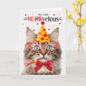 Carte Tricolor Fluffy Tabby Cat MEOWvelous Anniversaire (Fleur jaune)
