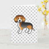 Carte Tricolore Beagle mignon chien de dessin (Fleur jaune)