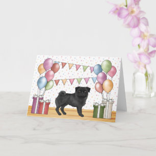 Carte Tricolore de chien Carlin noir Joyeux Anniversaire