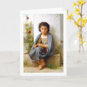 Carte Tricot fille, Bouguereau (Fleur jaune)