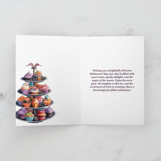 Carte Tricoter ou traiter Halloween Cupcakes Desert (Intérieur)