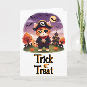 Carte Tricoter ou traiter Halloween Pirate Chat