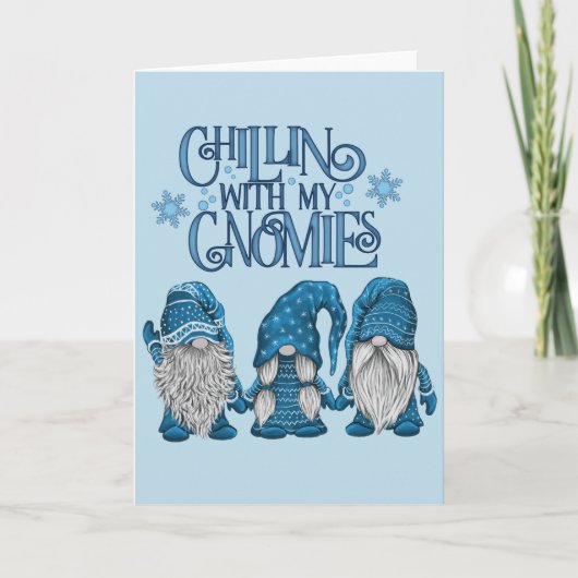 Carte Trio Bleu de Noël Hiver Chillin Avec Mes Gnomies (Devant)