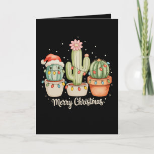 Carte Trio Cactus Chapeau de Père Noël Lumières de Noël