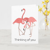 Carte Trio de Flamant rose pensant à vous (Fleur jaune)