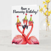 Carte Trio de Flamants pour Anniversaire (Fleur jaune)