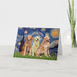 Carte Trio de Golden Retriever - Nuit étoilée