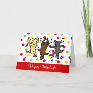 Carte Trio de labrador heureux de danser Joyeux Annivers