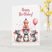 Carte Trio de Souris Fantaisiste (Fleur jaune)