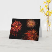 Carte trio feux d'artifice contre ciel noir (Fleur jaune)