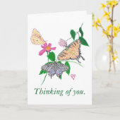 Carte Trio of Pointillism Butterflies, Thinking of you (Fleur jaune)