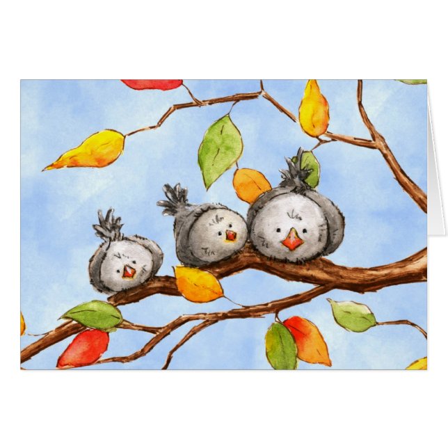 Carte trio Oiseaux d'automne (Devant horizontal)