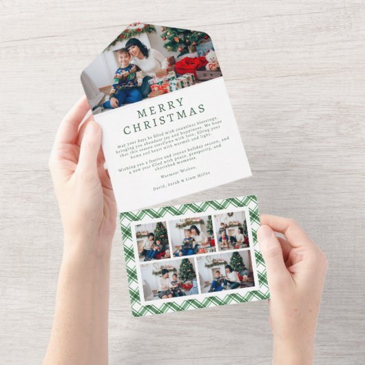 Carte triplée vert et blanc Plaid (Déchirure)