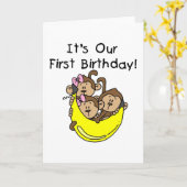 Carte Triplés 1er - Deux filles un garçon Tshirts et Cad (Fleur jaune)