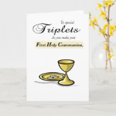 Carte Triplet Première Communion Chalice Or, Paten (Fleur jaune)