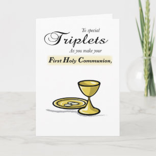Carte Triplet Première Communion Chalice Or, Paten