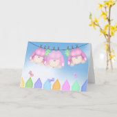Carte Triplets de bébé fille (Fleur jaune)