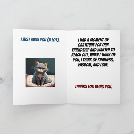 Carte Triste Chat de penser à toi (Intérieur)