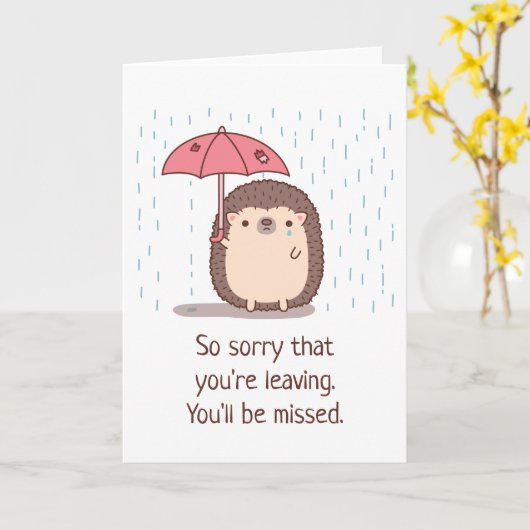 Carte Triste Hérisson Tenant Un Parapluie En Pluie, Adie (Fleur jaune)