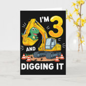 Carte Trois 3 ans 3e anniversaire construction dinosaure (Fleur jaune)