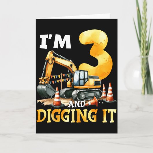 Carte Trois 3 ans 3e anniversaire Construction Garçon 3 (Devant)