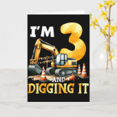 Carte Trois 3 ans 3e anniversaire Construction Garçon 3 (Fleur jaune)