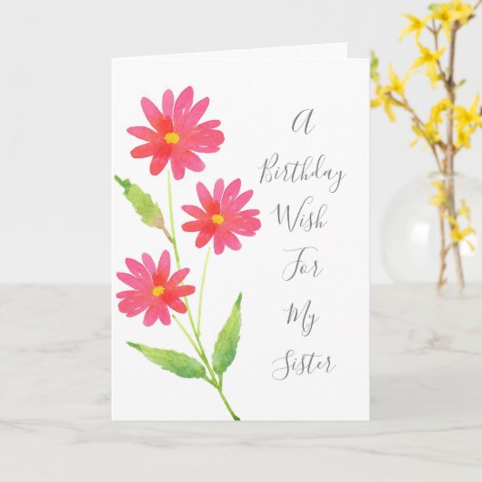 Carte Trois baies d'aquarelle rose corail (Fleur jaune)