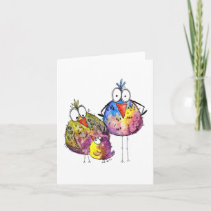 Carte Trois Beaux Oiseaux Bleus Et Colorés