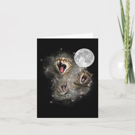 Carte Trois Chat Meow Moon drôle Mème bizarre maudit Mat (Devant)