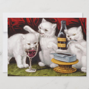 Carte Trois chatons joyeux au festin
