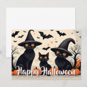 Carte Trois chats noirs avec Casquettes à l'Halloween (Devant / Derrière)