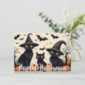 Carte Trois chats noirs avec Casquettes à l'Halloween (Debout devant)