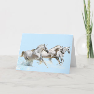 CARTE TROIS CHEVAUX BLANCS DANS LA NEIGE
