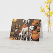 Carte Trois chiens à Halloween (Fleur jaune)